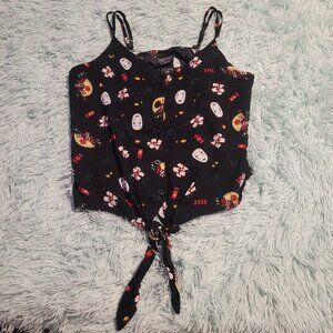 Hot Top Studio Ghibli Spirited Away Icon Tie Front Woven Tank Top Black Size M